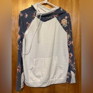 7th Ray Floral Sleeve Hoodie - Cream and Blue